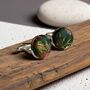 Flower Green Silk Brocade Covered Cufflinks, thumbnail 2 of 3