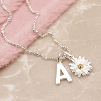 Sterling Silver Daisy And Initial Necklace, 2 of 5