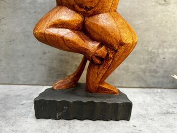 32cm Handcarved One Leg Yoga Cat Wooden Ornament Gift, 7 of 12