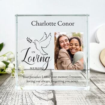 Personalised In Loving Memory Dove Photo Crystal Token, 2 of 5