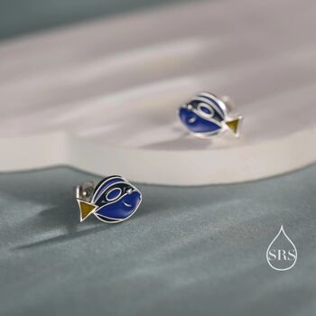 Sterling Silver Blue Tang Fish Stud Earring, 2 of 12