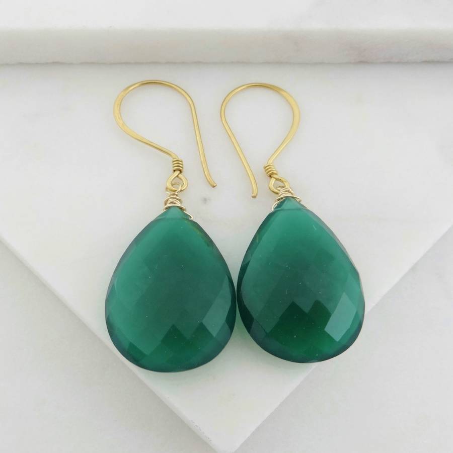 Emerald Green Onyx Earrings In Vermeil By Prisha Jewels ...