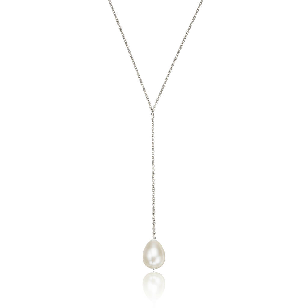 Silver, Gold, Rose Large Pearl Lariat Pendant Necklace By LILY & ROO ...