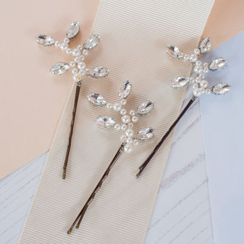 Set Of Three Diamante And Pearl Bridal Pins, 4 of 7