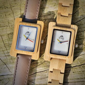 Coral White Face Bamboo Watch With Leather Strap, 5 of 8