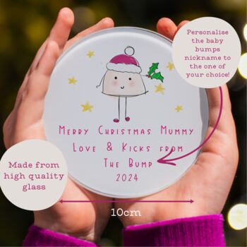 Merry Christmas Mummy Love The Bump Glass Drink Coaster, 2 of 2