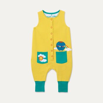 Organic Yellow Baby Dungarees With Hot Air Balloon, 4 of 4