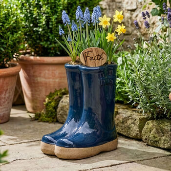 Personalised Easter Gift Set Of Two Blue Welly Planters, 3 of 9