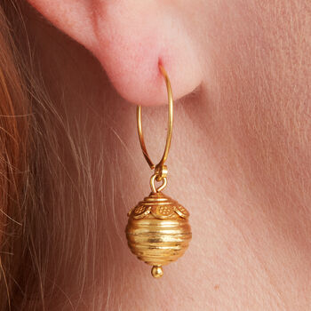 Detailed Gold Ball Hook Earrings, 18 K Gold Vermeil, 4 of 9