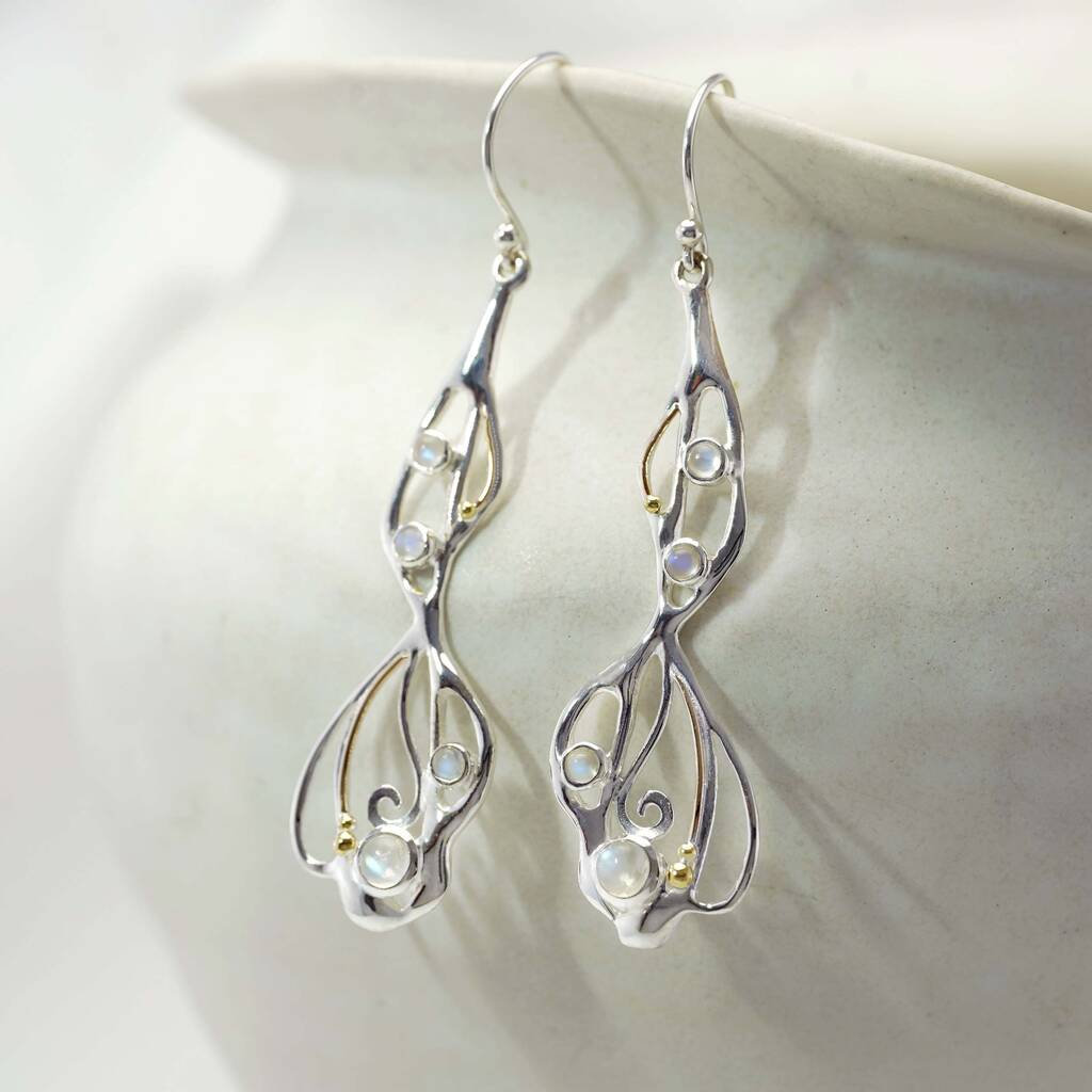 Rainbow Moonstone Organic Flow Statement Earrings By Isla Silver