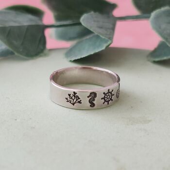 Seaside Themed Silver Band Ring, 3 of 4