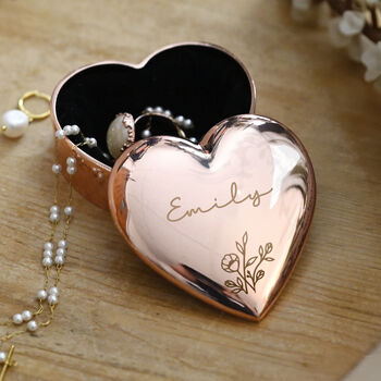 Personalised Floral Rose Gold Heart Jewellery And Keepsake Box, 3 of 4