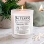 Personalised 16th Wax Wedding Anniversary Meaning Candle, thumbnail 2 of 12