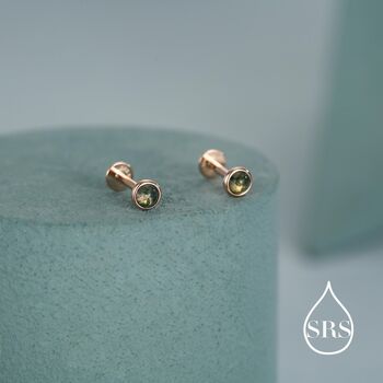 4mm Natural Moss Agate 16 G Flat Back Earrings In Sterling Silver, 3 of 11
