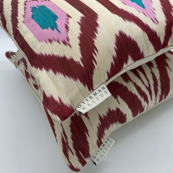 Ikat Silk Cushion Pink And Red Diamond, 6 of 11