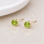 Gold Plated Sterling Silver August Peridot Birthstone Stud Earrings, thumbnail 2 of 5
