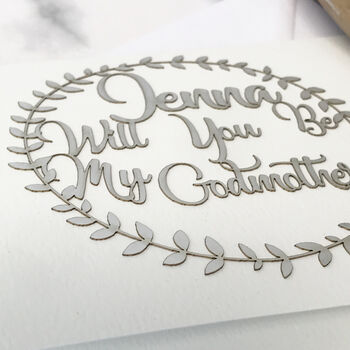 Personalised Silver Garland Be My Godmother Card, 7 of 8