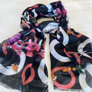 Mother’s Day Black Floral Garden Print Scarf, 5 of 5