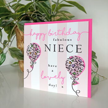 Leopard Love Balloon Niece Birthday Card, 2 of 3