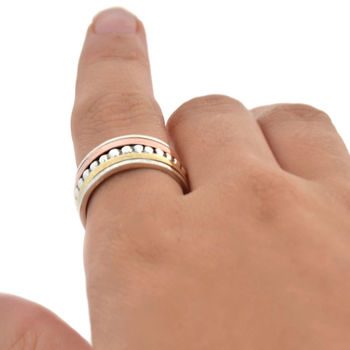 Sterling Silver Mixed Metal Beads And Bands Ring, 3 of 4