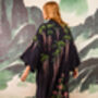 Wisteria And Chrysanthemum Black And Pink Embroidered Long Kimono, thumbnail 2 of 12