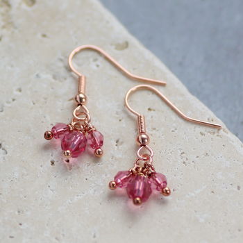 Rose Gold Plated Trio Birthstone Cluster Earrings, 3 of 9
