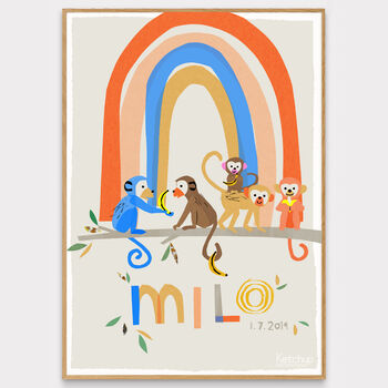Rainbow With Monkeys Personalised Name Print, 3 of 12