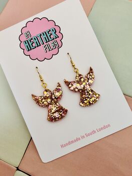 Christmas Angel Glitter Earrings / Festive Jewellery / Holiday Jewellery / Sparkly Jewellery, 6 of 7