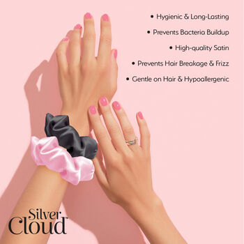 Silver Cloud Satin Large Scrunchies Pink And Black Two Pack, 3 of 4