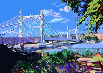 Albert Bridge, Chelsea London Illustration Art Print, 2 of 2