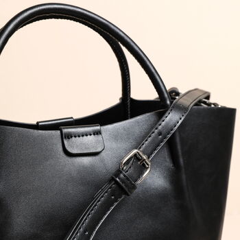 Black Vegan Leather Grab Handbag, 3 of 6