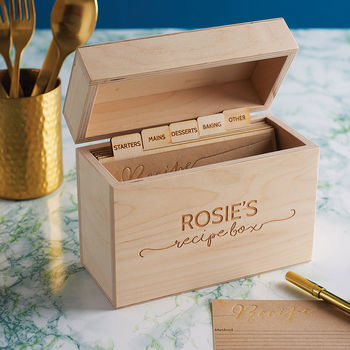 Personalised Name Wooden Recipe Box, 2 of 10