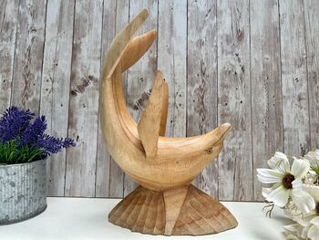 Wooden Dolphin Wine Bottle Holder Hand Carved Dolphin, 4 of 7