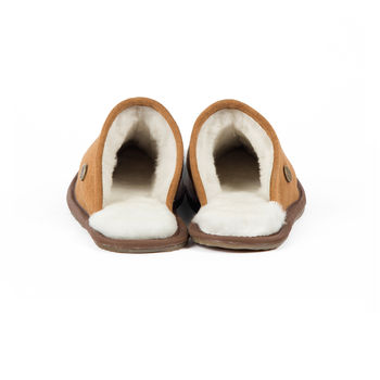 Mens Handmade Tan Sheepskin And Suede Slippers, 4 of 7