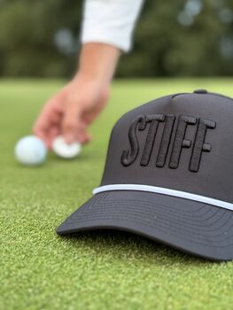 Golf Baseball Cap “Stiff” 3D Embroidered, Rope Detailing, Blue, Black Or White, 9 of 12