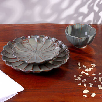 G Decor Petal Bloom Handcrafted Stoneware Tableware Collection Floral Carved Plates And Bowls, 2 of 7