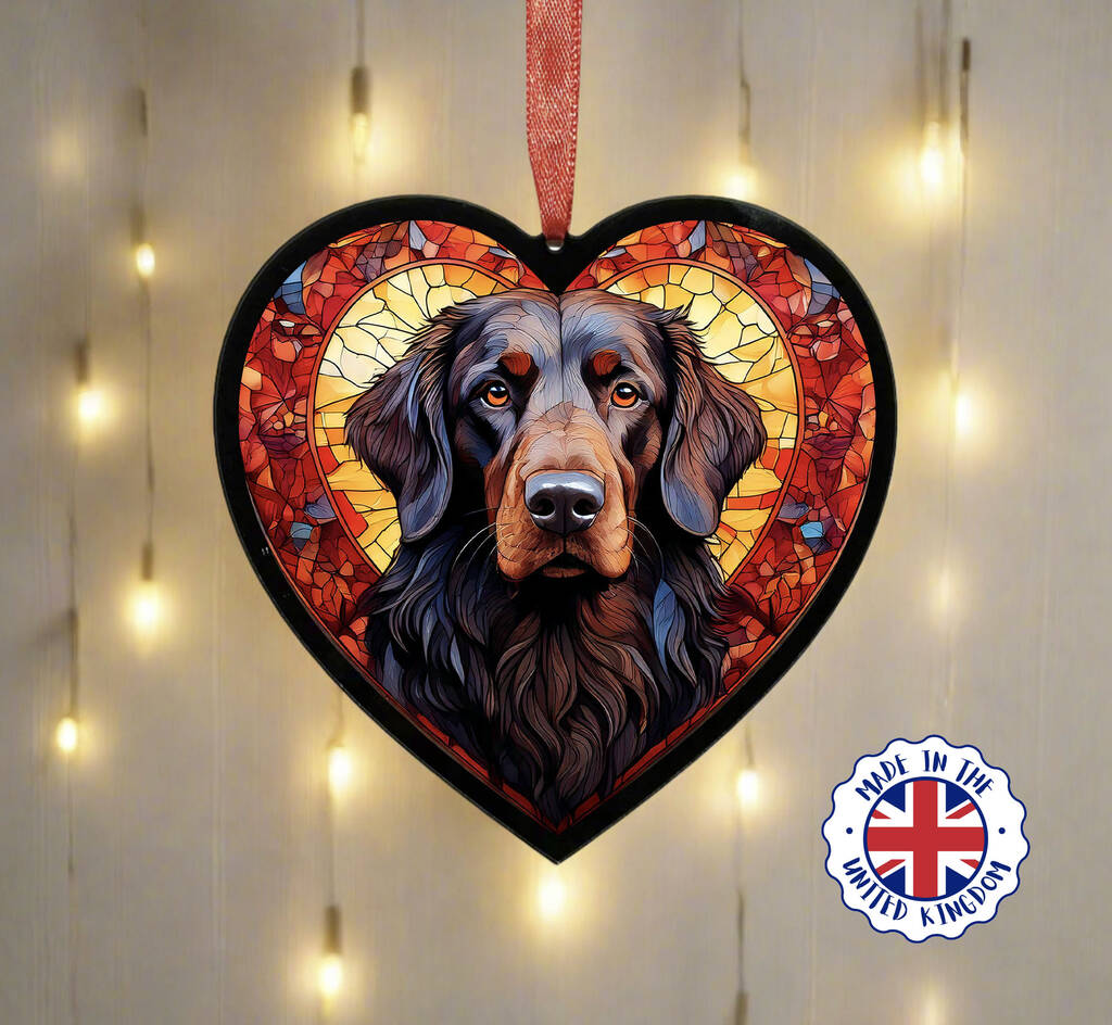 Flat Coated Retriever Stained Glass Effect Heart Suncatcher, 1 of 5