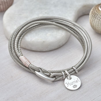 Personalised Sterling Silver And Leather Wrap Bracelet By Personalised Sterling Silver And Leather Wrap Bracelet
