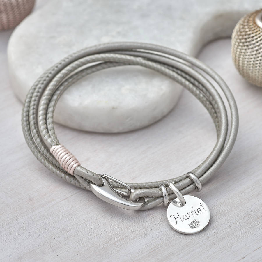 Personalised Sterling Silver And Leather Wrap Bracelet, 1 of 8