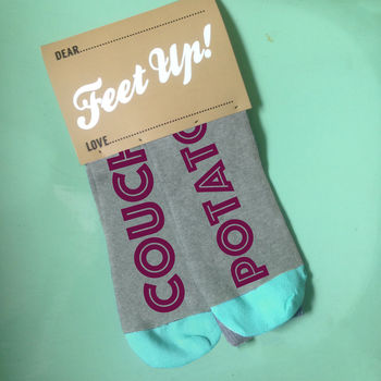 Funny Sock Gift For Dad Feet Up Couch Potato, 2 of 2