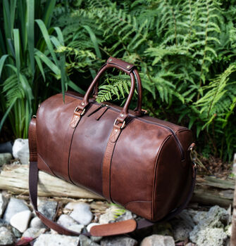 Personalised Brown Luxury Colombian Leather Holdall, 2 of 11