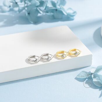 Sterling Silver Tiny Rhombus Clear Cz Huggie Hoop, 2 of 12