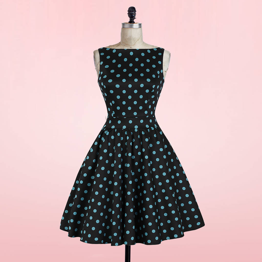 Black And Teal Polka Dot Flared Vintage Tea Dress By Lady Vintage ...