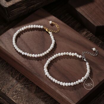 Sterling Silver Natural Freshwater Pearl Bracelet, 4 of 9