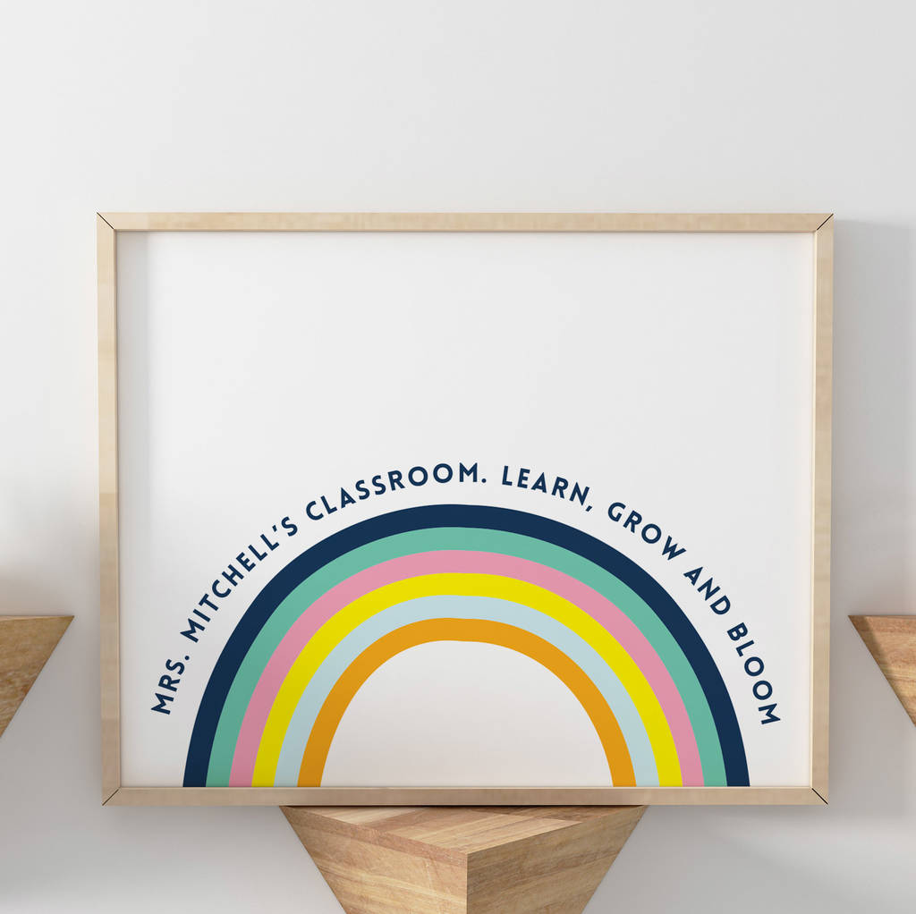 personalised thank you teacher classroom rainbow print by rocks design ...