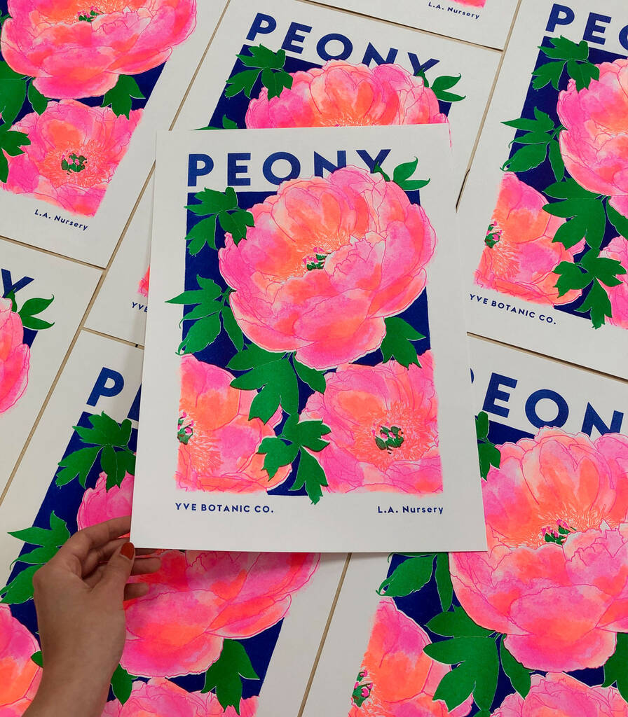 Peony Floral Illustration Riso Print, 1 of 4