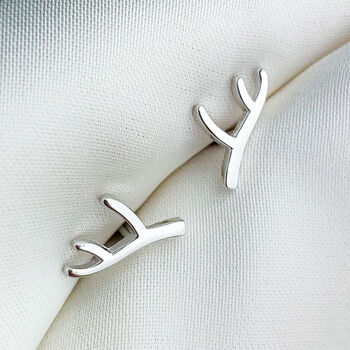 Sterling Silver Minimalist Branch Stud Earrings, 3 of 5