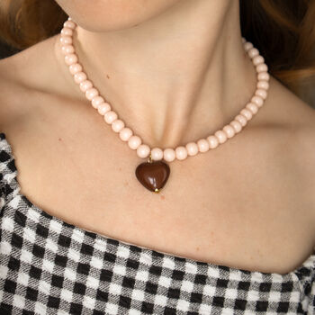 Cream Bead And Chocolate Heart Necklace, 2 of 6
