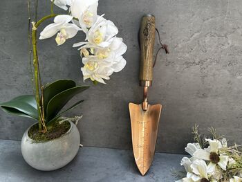 Garden Hand Trowel Steel Copper Blade With Wooden Handle Gift, 9 of 12