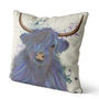 Highland Cow In Blue Decorative Cushion, thumbnail 2 of 3